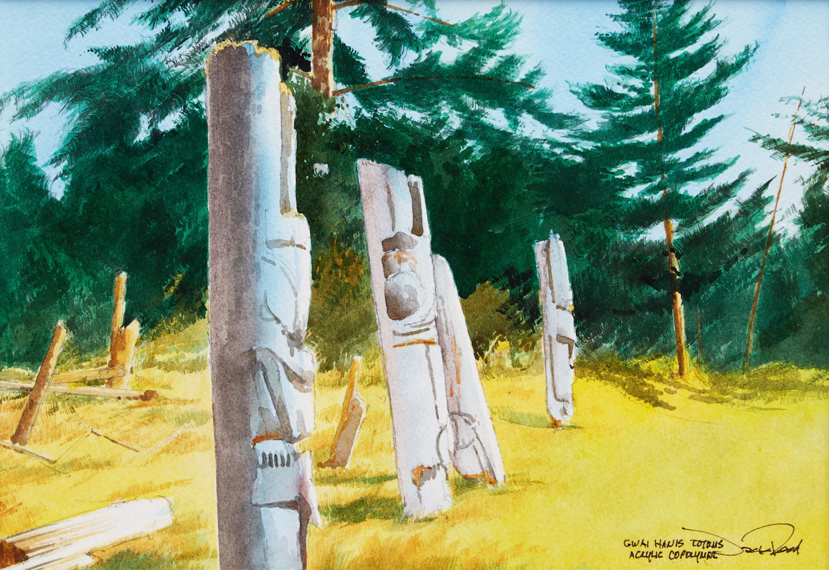 Jack Reid, Gwai Hanis Totems, watercolour