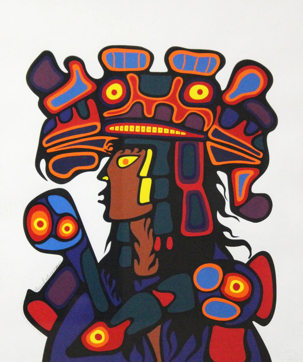 Norval Morrisseau, Ojibway Medicine Man, colour screenprint, 1975
