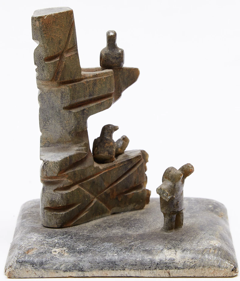 Daniel Kanatsiaq, Composition; Birds in Rookery & Figure Throwing Stones, stone; segments glued to base - view 2