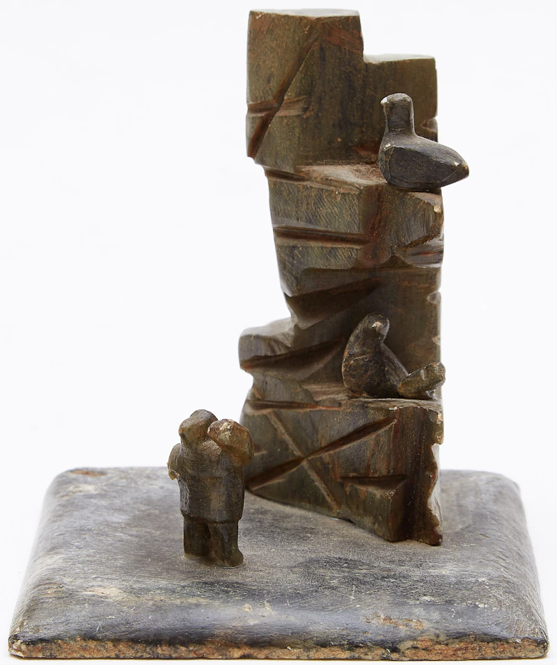 Daniel Kanatsiaq, Composition; Birds in Rookery & Figure Throwing Stones, stone; segments glued to base - view 3