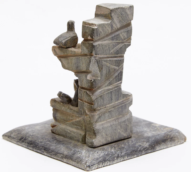 Daniel Kanatsiaq, Composition; Birds in Rookery & Figure Throwing Stones, stone; segments glued to base - view 4