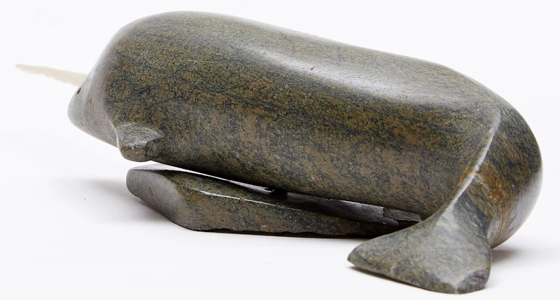 Unidentified Inuit Artist, Narwhal, stone; bone - view 3