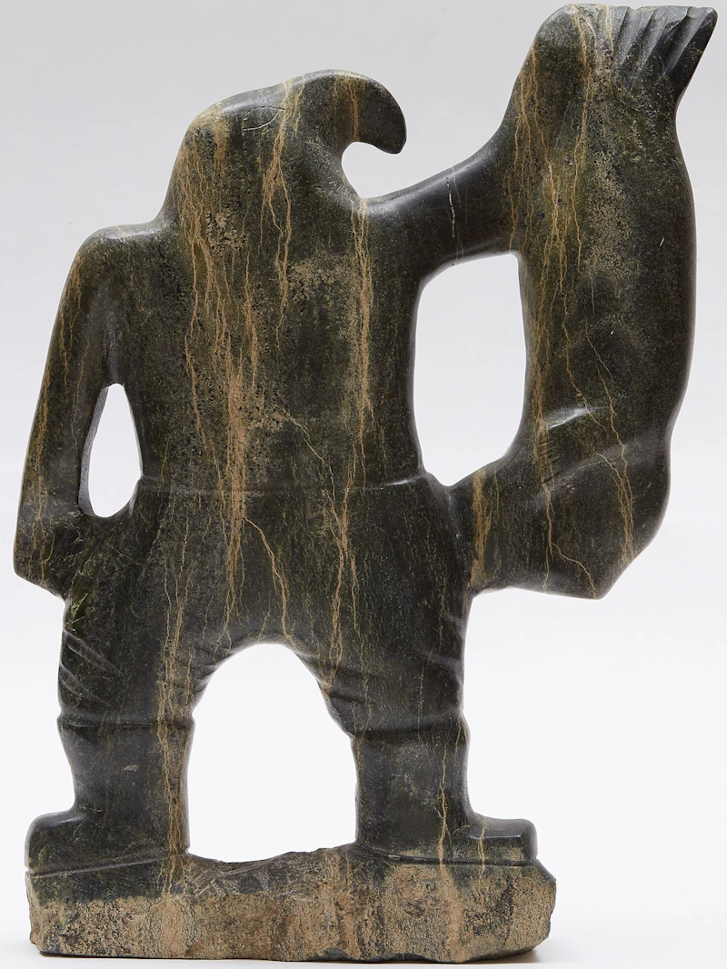 Qavavau Ashoona, Bird Transformation (Standing Bird with Pants On), stone sculpture - view 4