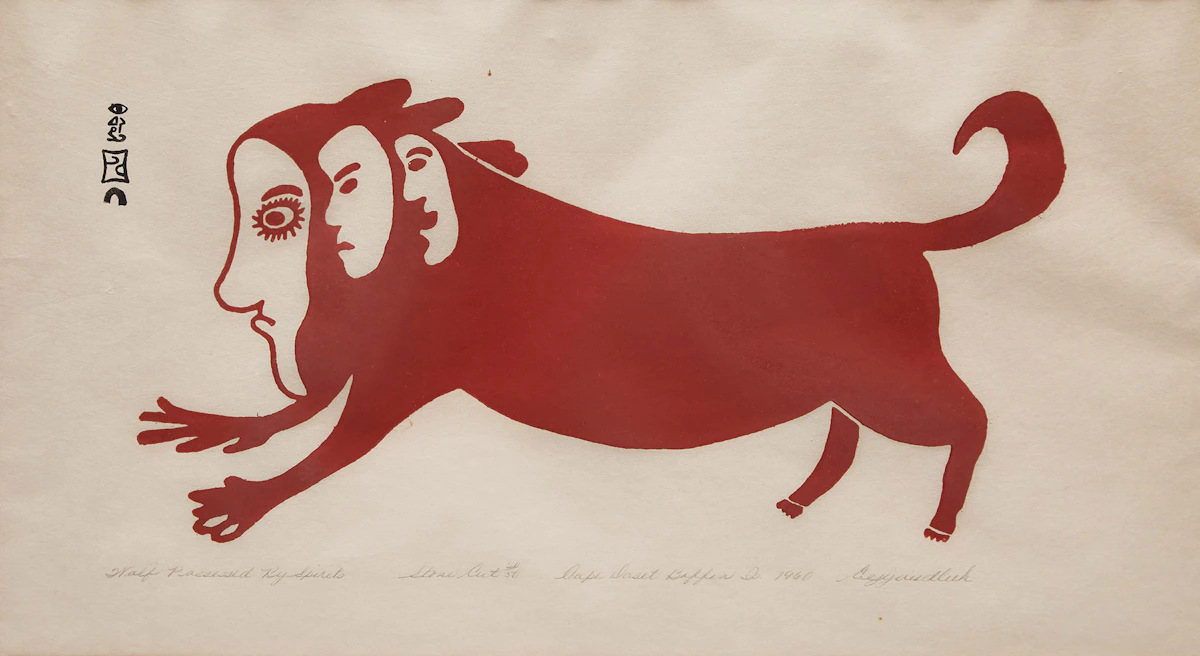 Eegyvudluq Ragee, Wolf Possessed by Spirits, stonecut, 1960