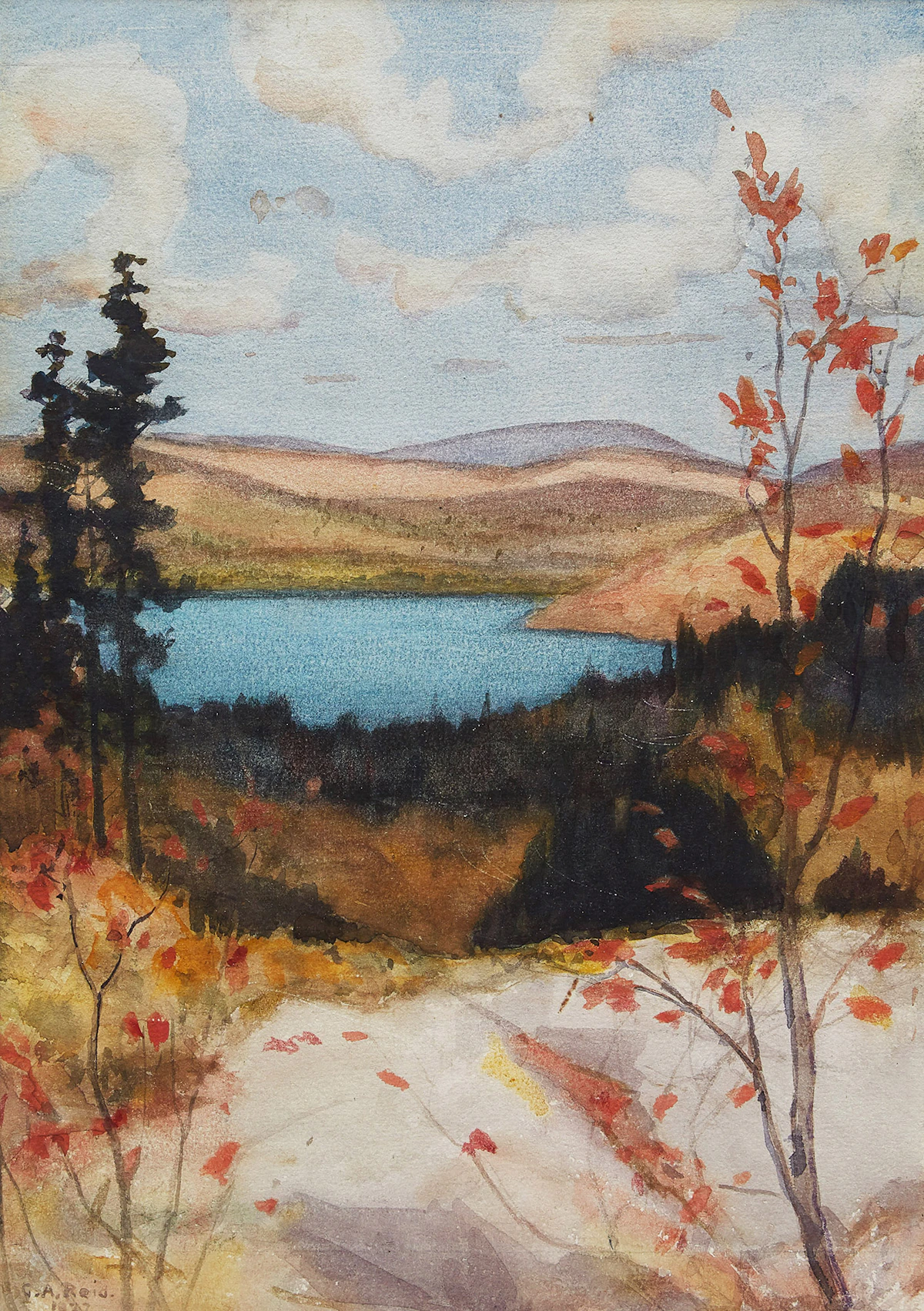 George Agnew Reid, Landscape with Lake, watercolour, 1937