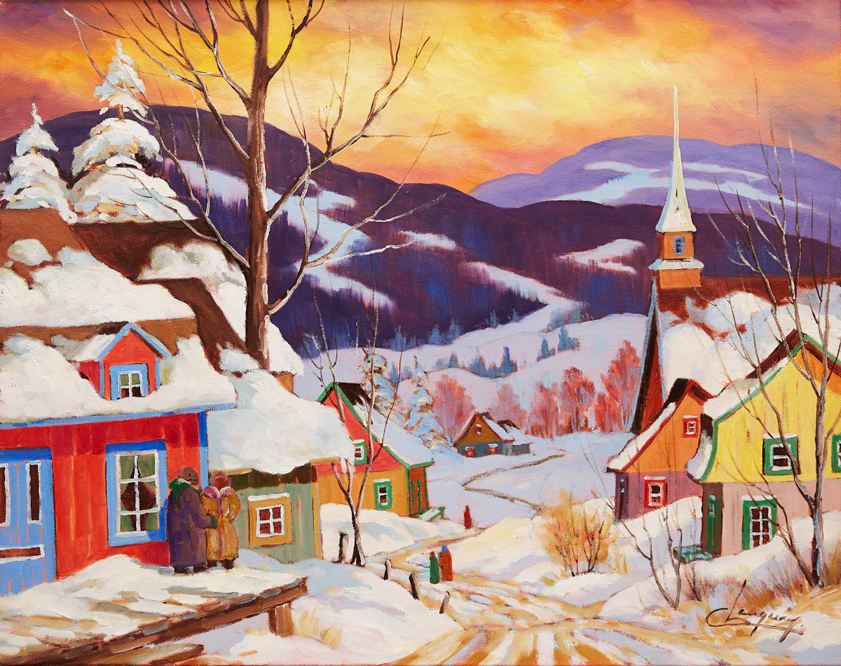 Claude Langevin, Village Charlevoix, oil on canvas