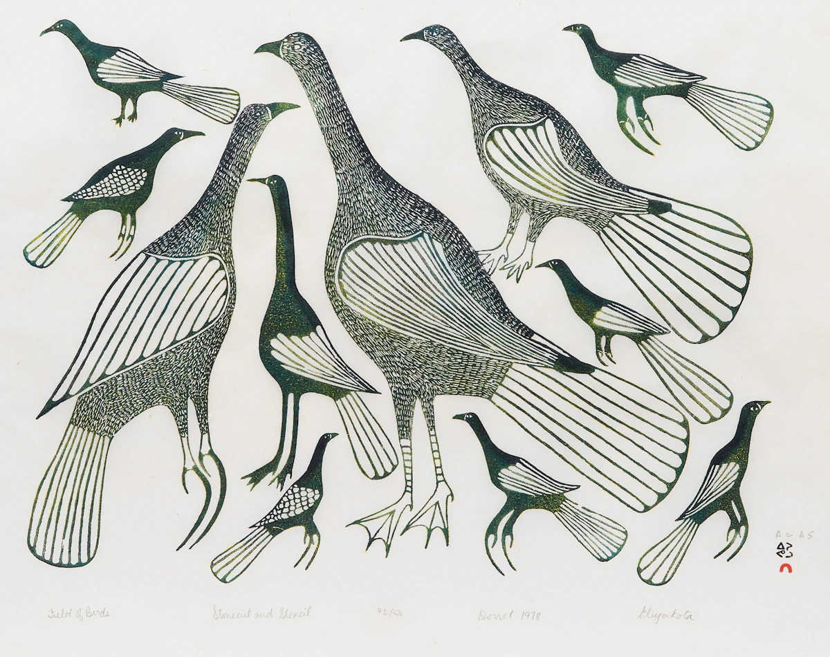 Eliyakota Samualie, Field of Birds, stonecut and stencil, 1978