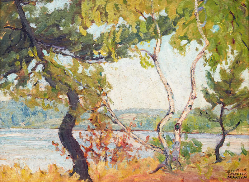 Lake with Screen of Birch Trees, circa 1929-30 by Bernice Fenwick Martin