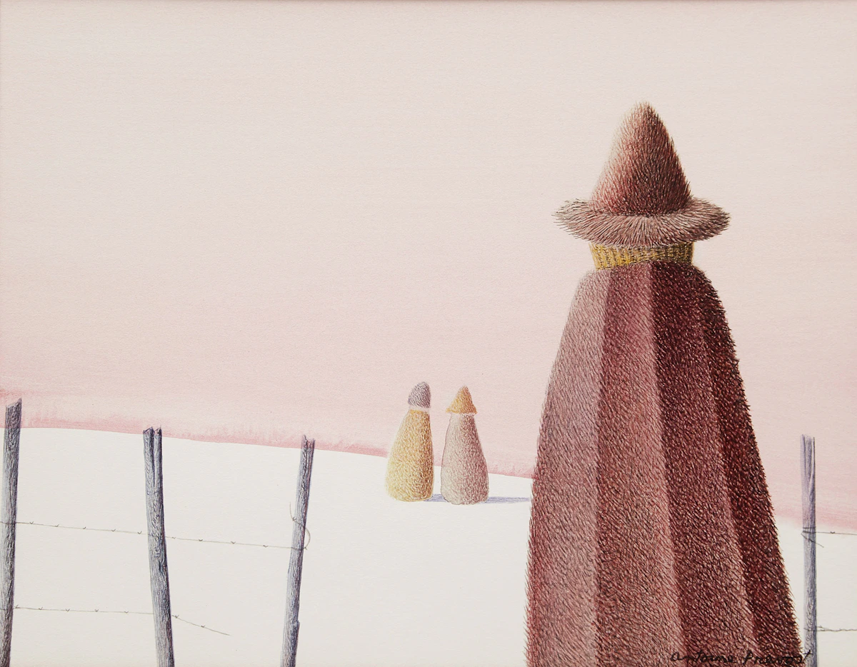 Antoine Prévost, Landscape with Three Figures, mixed media on paper
