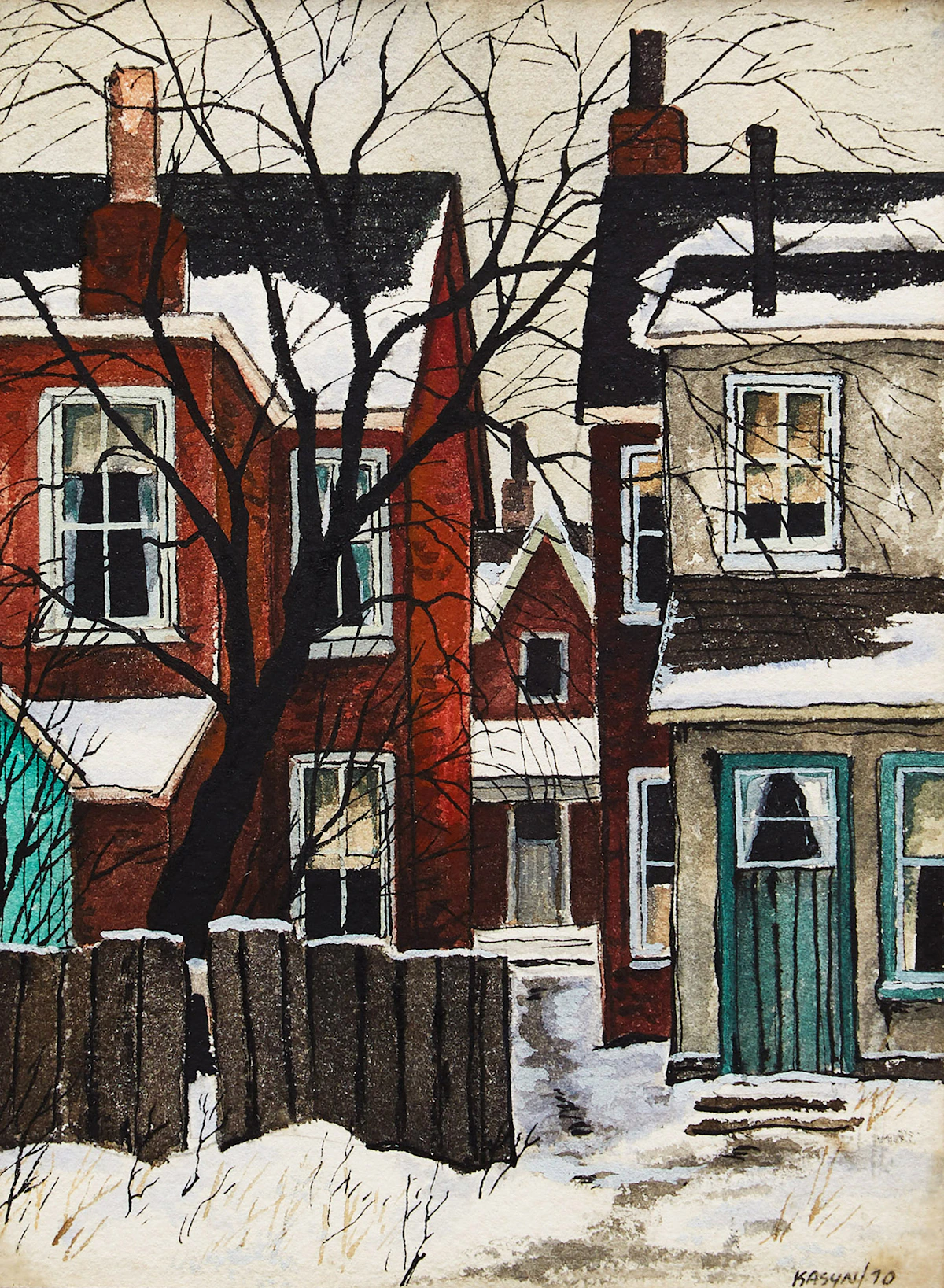 John Kasyn, Backyard on Carlaw Ave., watercolour on paper, 1970