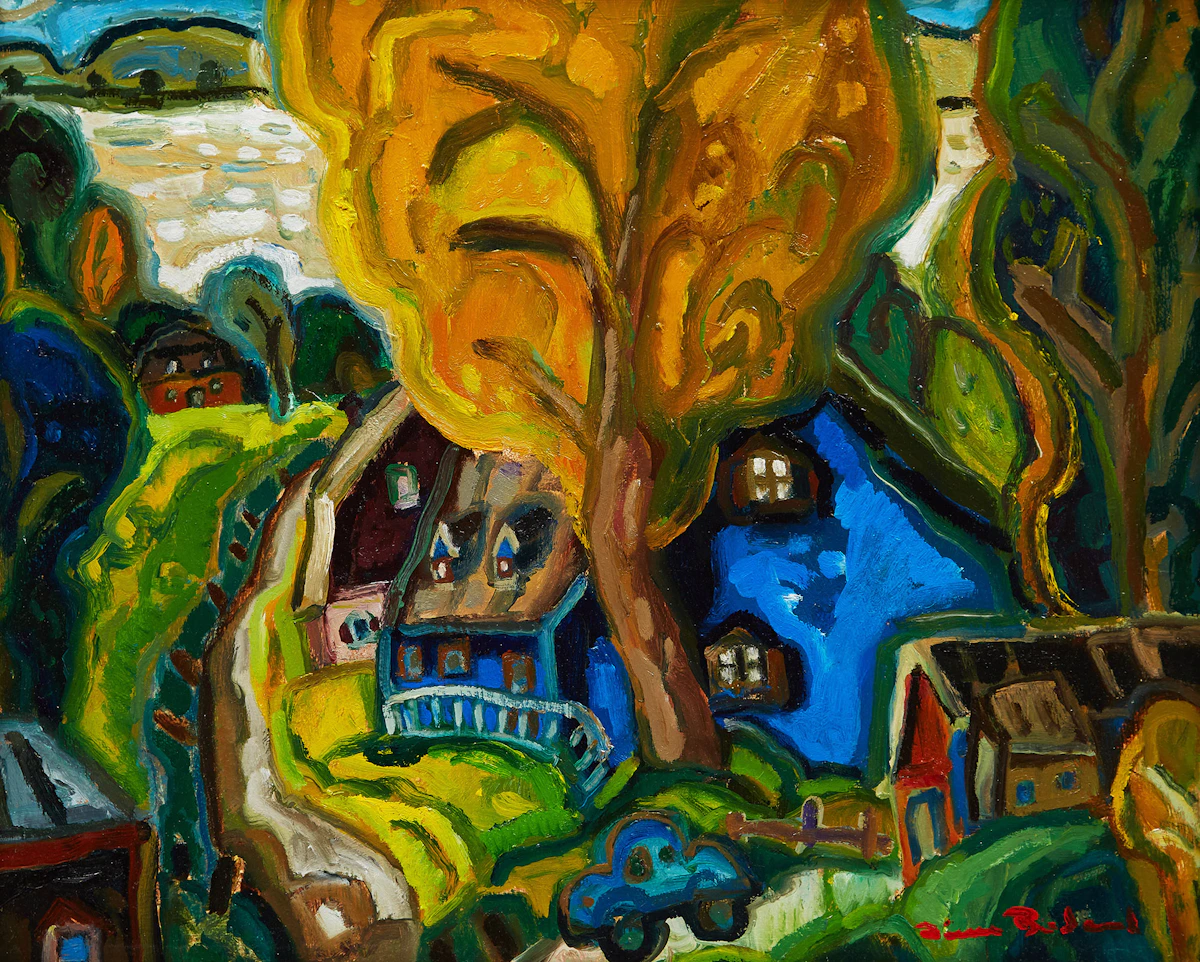 Pierre Bédard, La maison bleu, oil on board