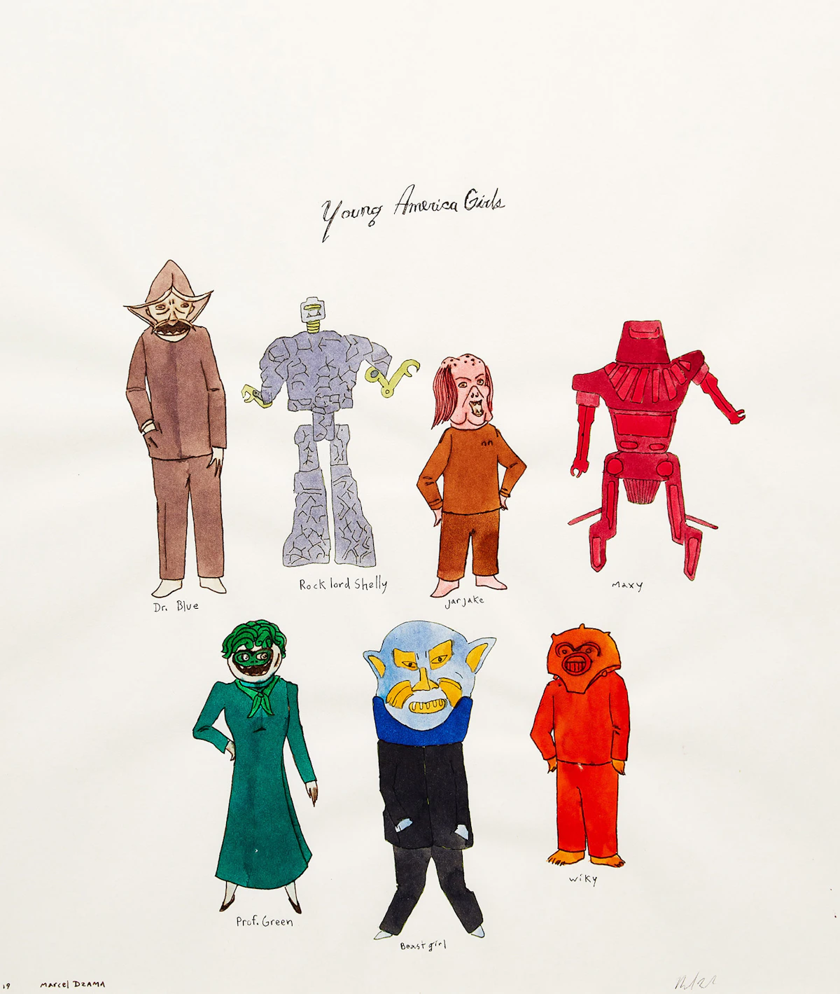 Marcel Dzama, Young America Girls , ink and watercolour, 2009