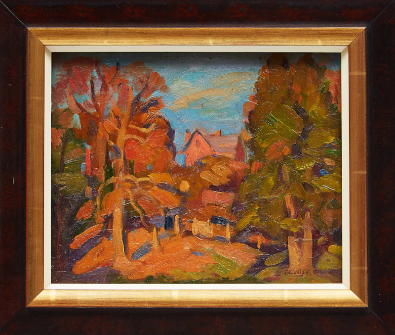 Dewitt Drake, Old Trees and House on a Hill, oil on board - view 2