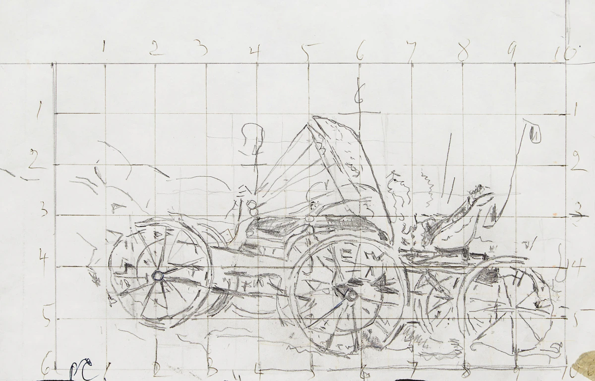 Paraskeva Plistik Clark, Study of Horses Waiting, pen and pencil sketch