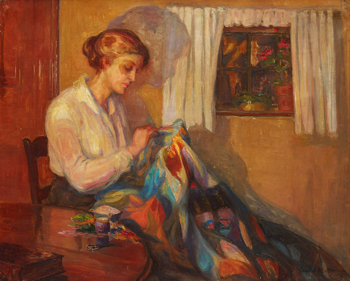 Estelle Muriel Kerr, The Patchwork Quilt, oil on canvas, 1916 