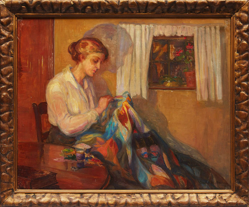 Estelle Muriel Kerr, The Patchwork Quilt, oil on canvas, 1916  - view 2