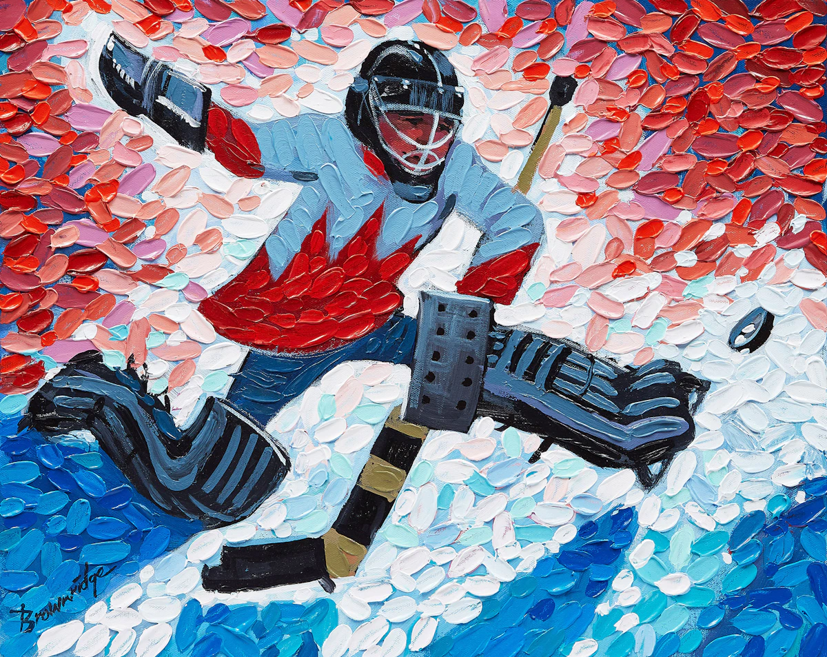 William Roy Brownridge, Kick Save , acrylic on canvas