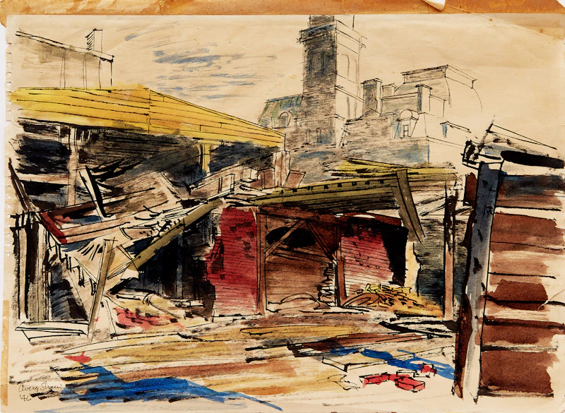 Avery Shaw, Shipyard, Construction Site, two watercolours - view 3