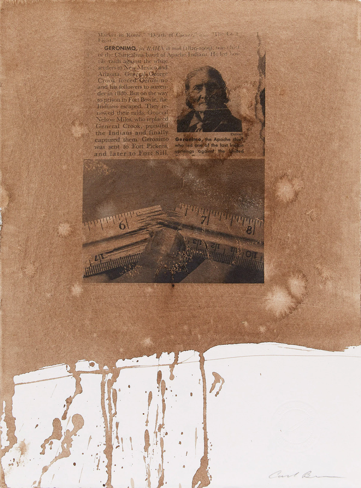 Carl Beam, Geronimo, mixed media on paper