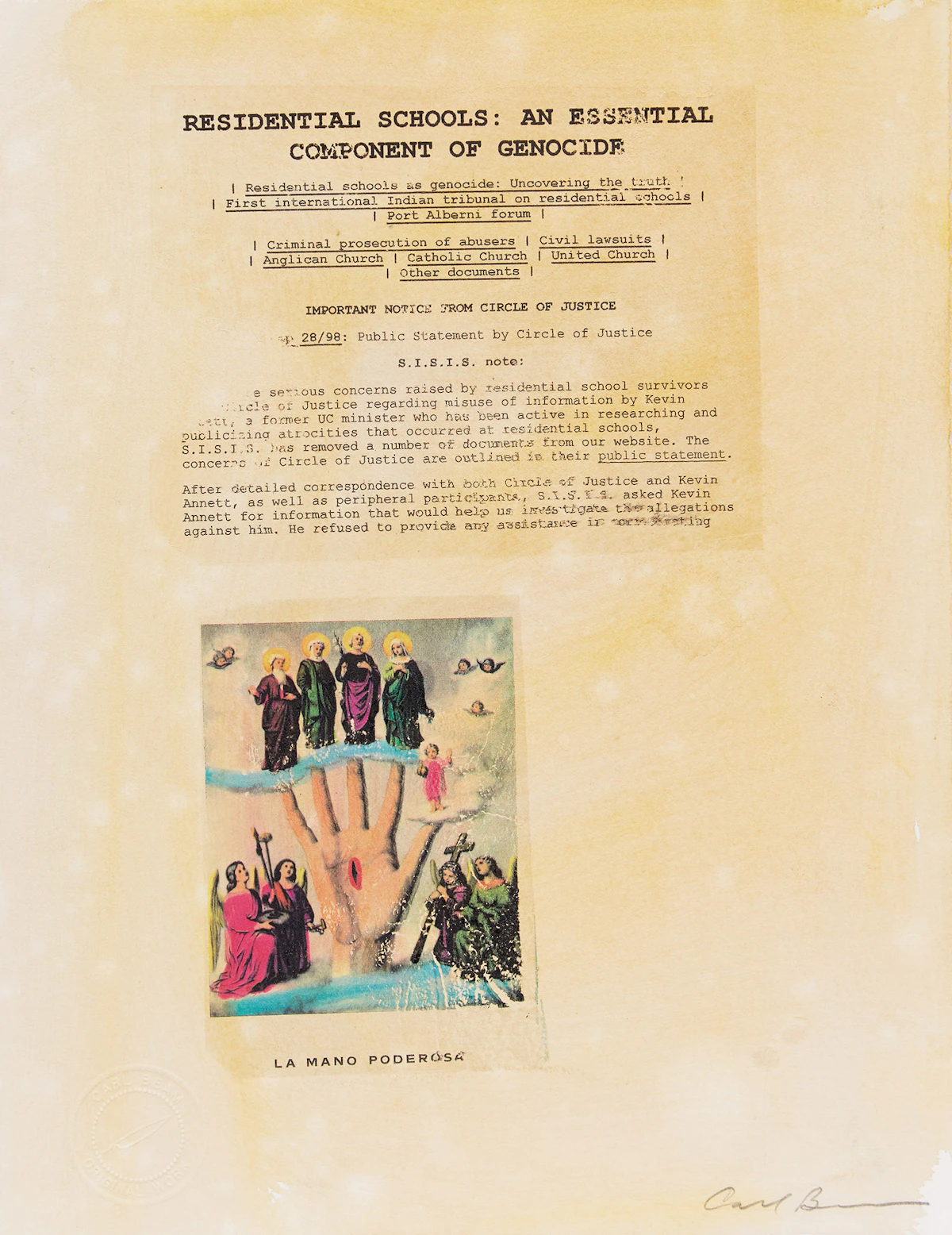 Carl Beam, Residential Schools: An Essential Component of Genocide, mixed media on paper