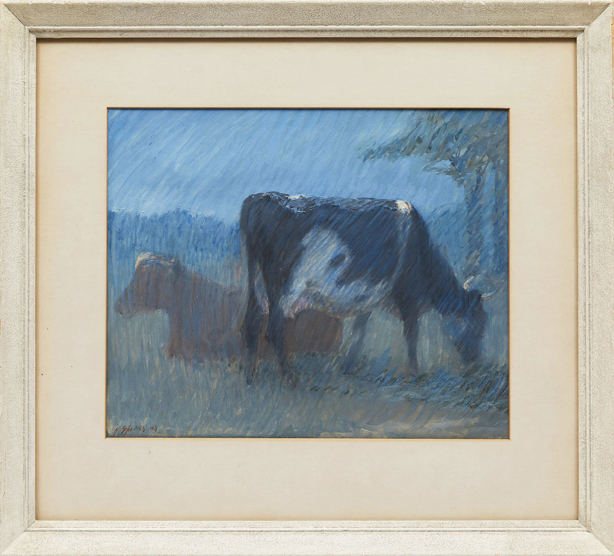 Harry Spiers, Cows in Pasture, gouache on paper