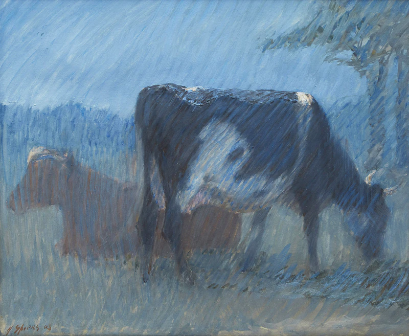 Harry Spiers, Cows in Pasture, gouache on paper - view 2