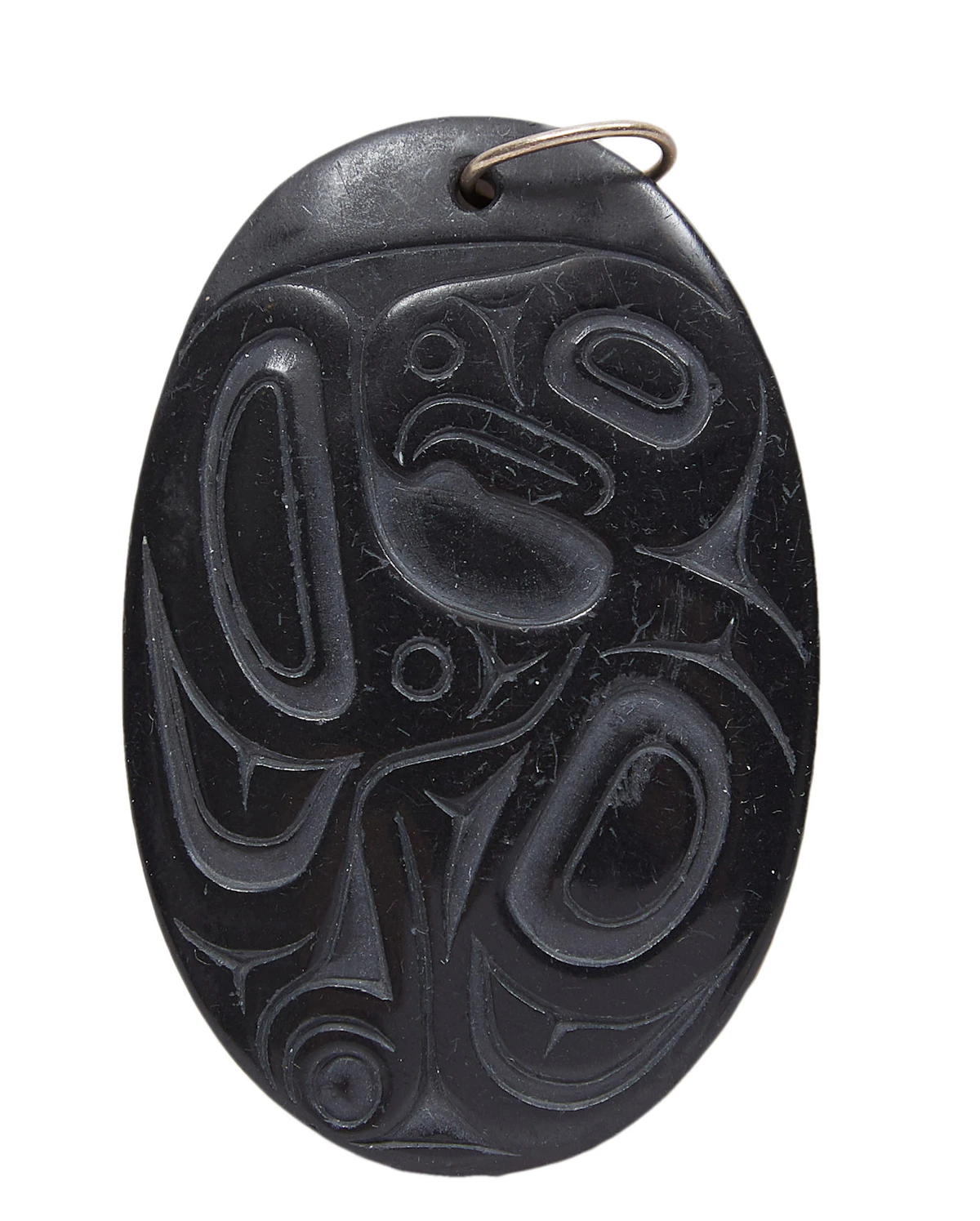 Pat Dixon, Eagle; Beaver; Killer Whale, two argillite pendants and one  brooch, 1984