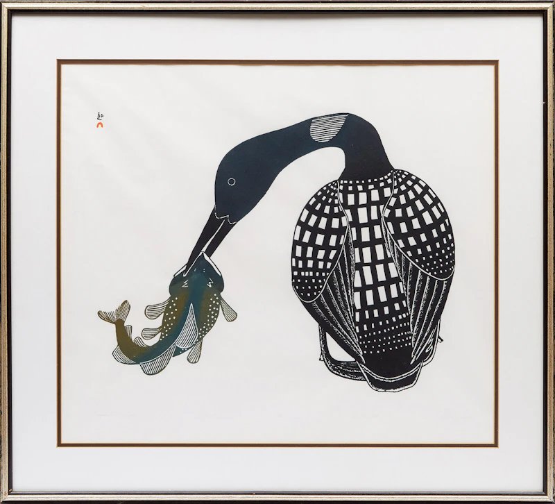 Kananginak Pootoogook, Caught by the Loon, colour stonecut, 1985 - view 2