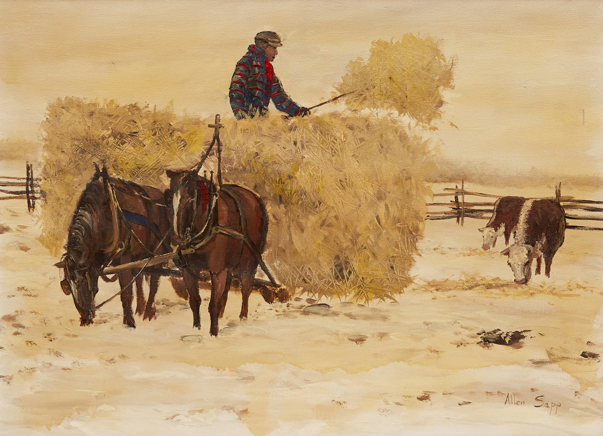 Allen Sapp, Bringing in the Hay, oil on canvas