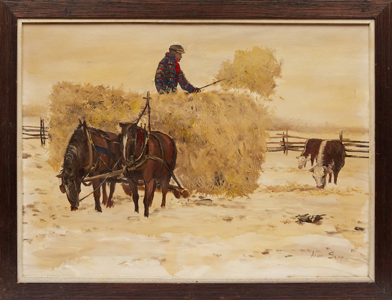 Allen Sapp, Bringing in the Hay, oil on canvas - view 2
