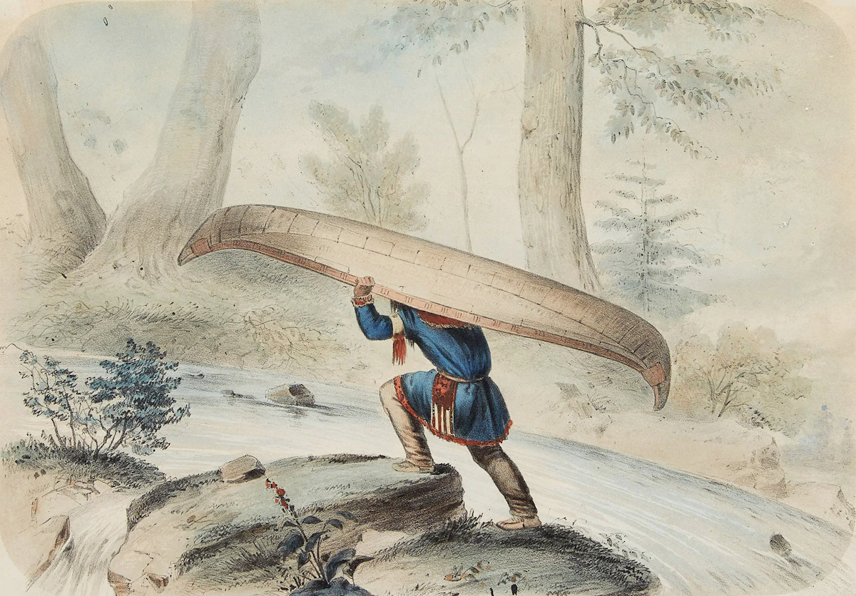(After) Cornelius Krieghoff, The Portage , coloured lithograph