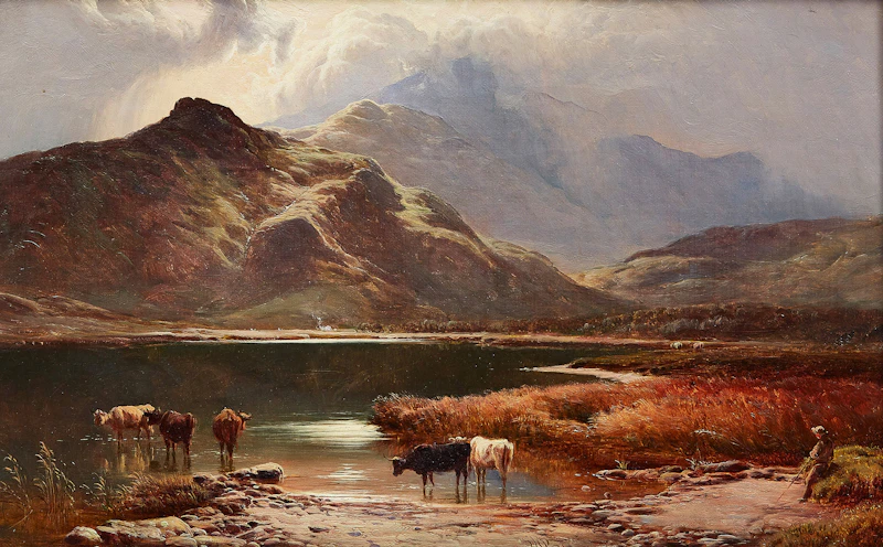 Cattle Watering, Scottish Highlands by Sidney Richard Percy