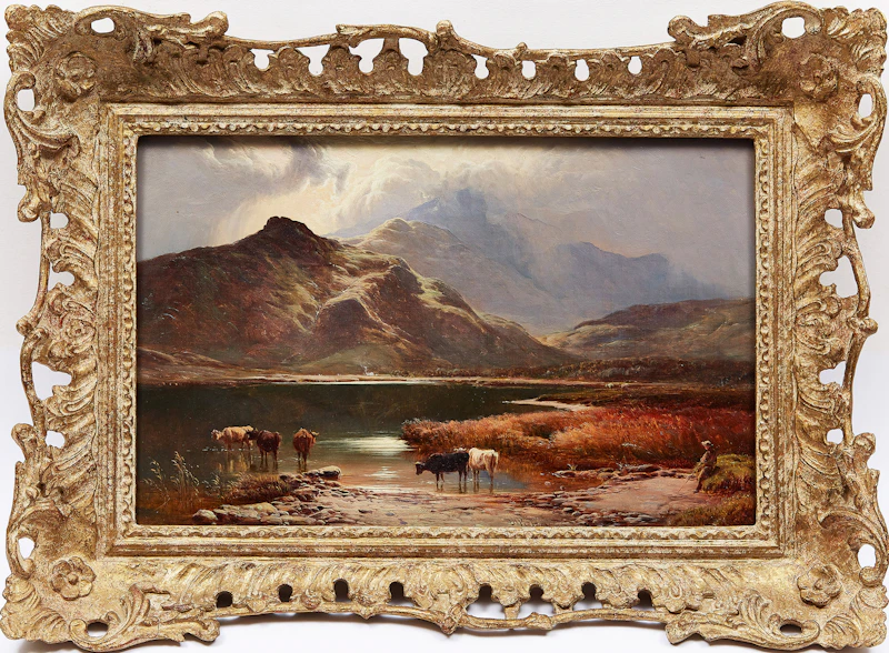 Sidney Richard Percy, Cattle Watering, Scottish Highlands , oil on canvas - view 2