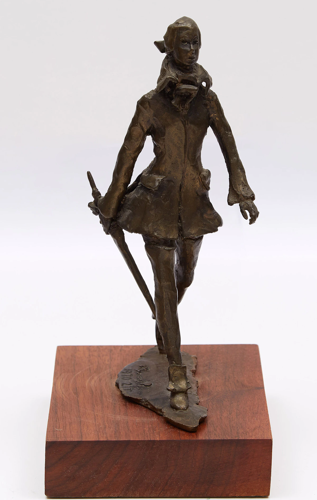 Unknown 20th Century Artist, Walking Figure with Umbrella, bronze, 1970