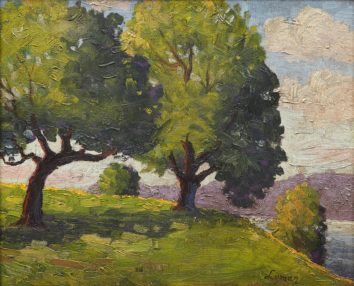 (Attibuted to) John Goodwin Lyman, Landscape, oil on board