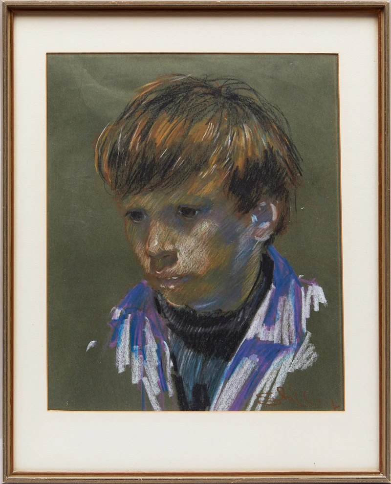 Arthur Shilling, Portrait of a Young Boy , pastel on paper - view 2