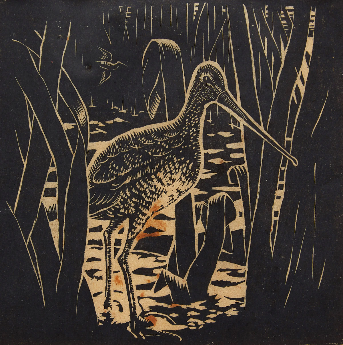 Felix James  Shea, Bird Approaching , woodblock print