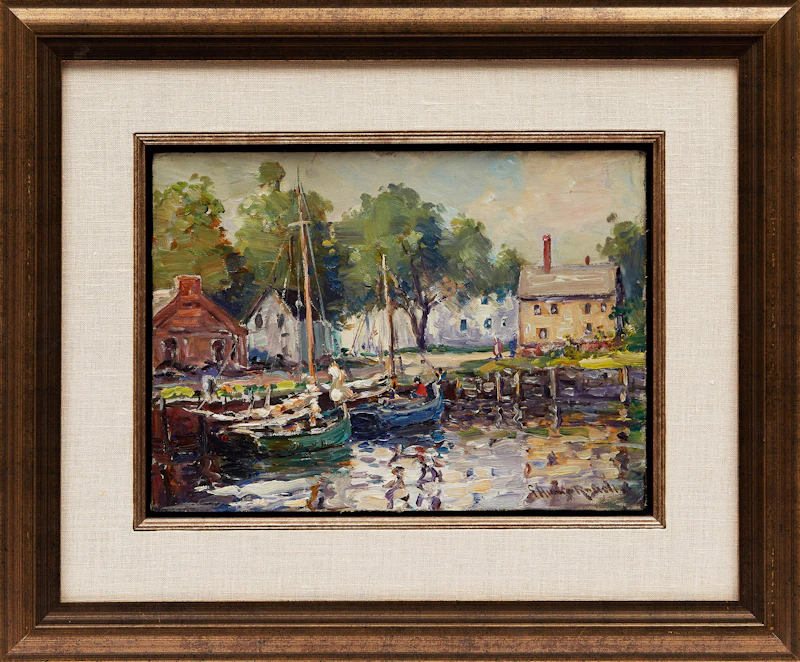 George Horne Russell, Boats Docked at the Harbour , oil on canvas - view 2