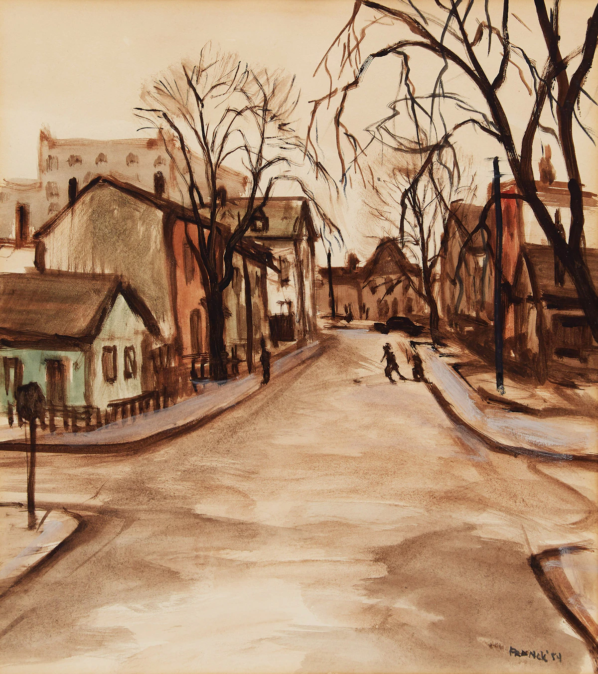 Albert Jacques Franck, Children Playing in the Street , watercolour, 1954