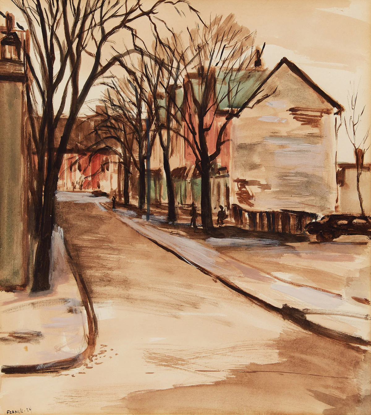 Albert Jacques Franck, La Plante Ave from Hayter North , watercolour, 1954