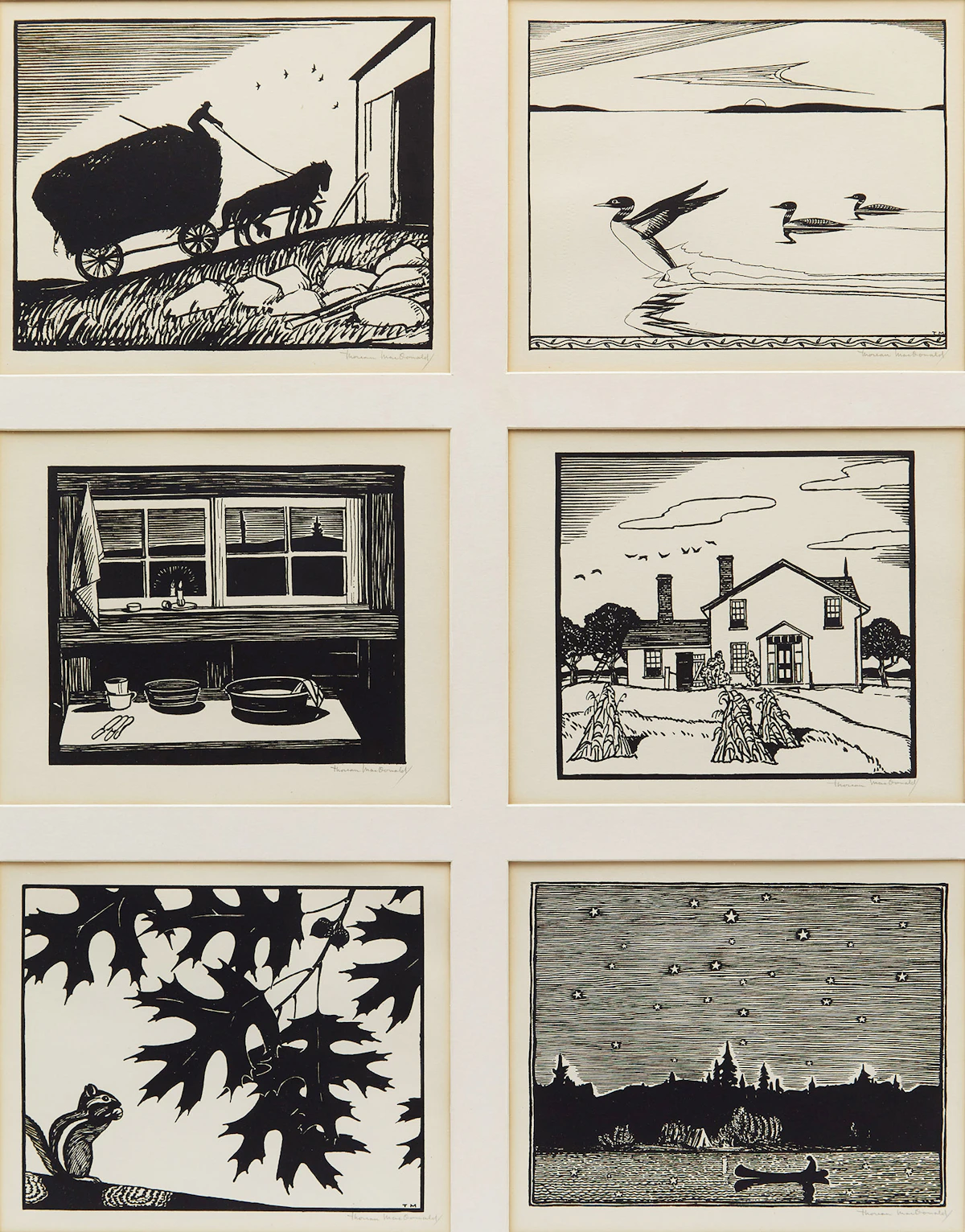 Thoreau MacDonald, Six Works , six linocuts framed together