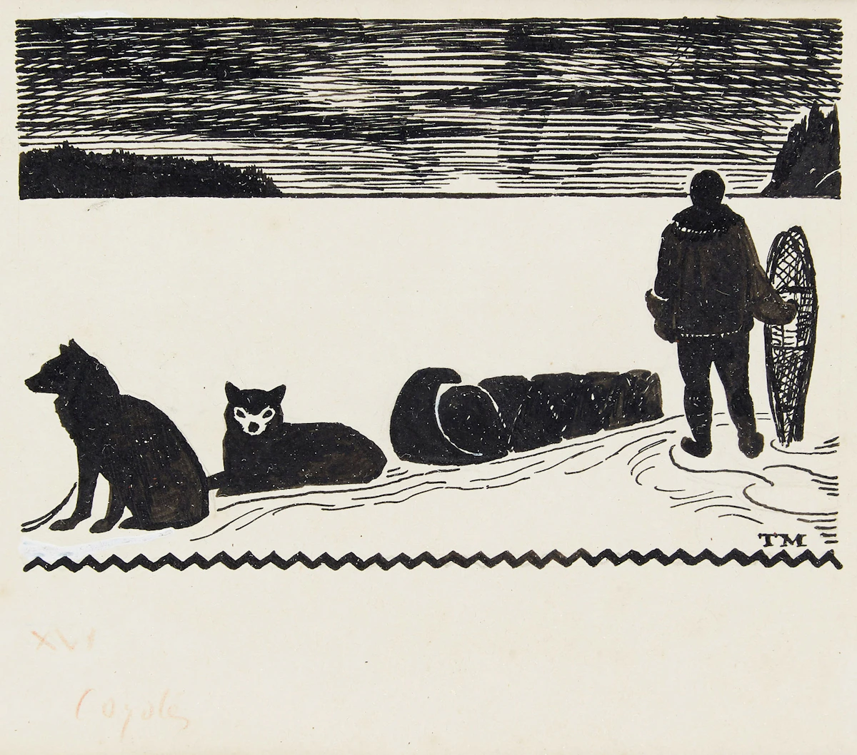Thoreau MacDonald, Coyotes; Mountain Cloud, pair of woodcuts