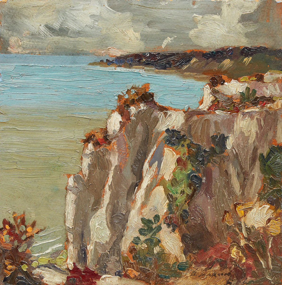 Bernice Fenwick Martin, Bluffs on a Cloudy Day, oil on board