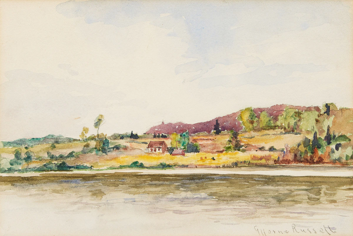 George Horne Russell, Cottage by the River, watercolour
