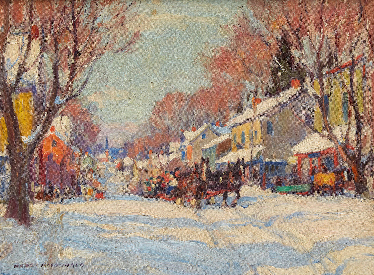 Manly Edward MacDonald, Sleigh Ride Through Town, oil on canvas board