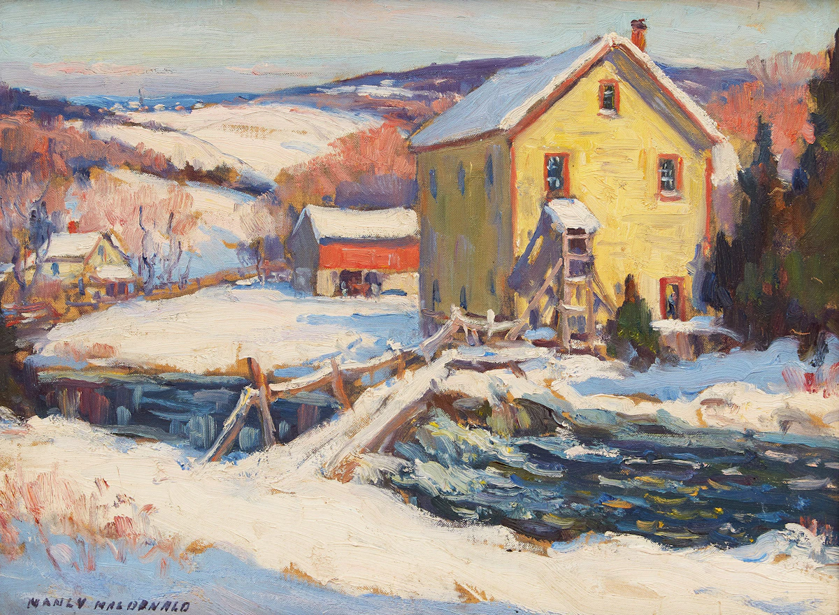Manly Edward MacDonald, Farm in the Winter Valley, oil on canvas board