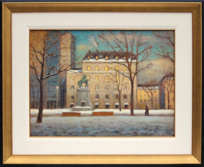 Antoine Bittar, Dorchester Square, Montreal , oil on board, 2014  - view 2
