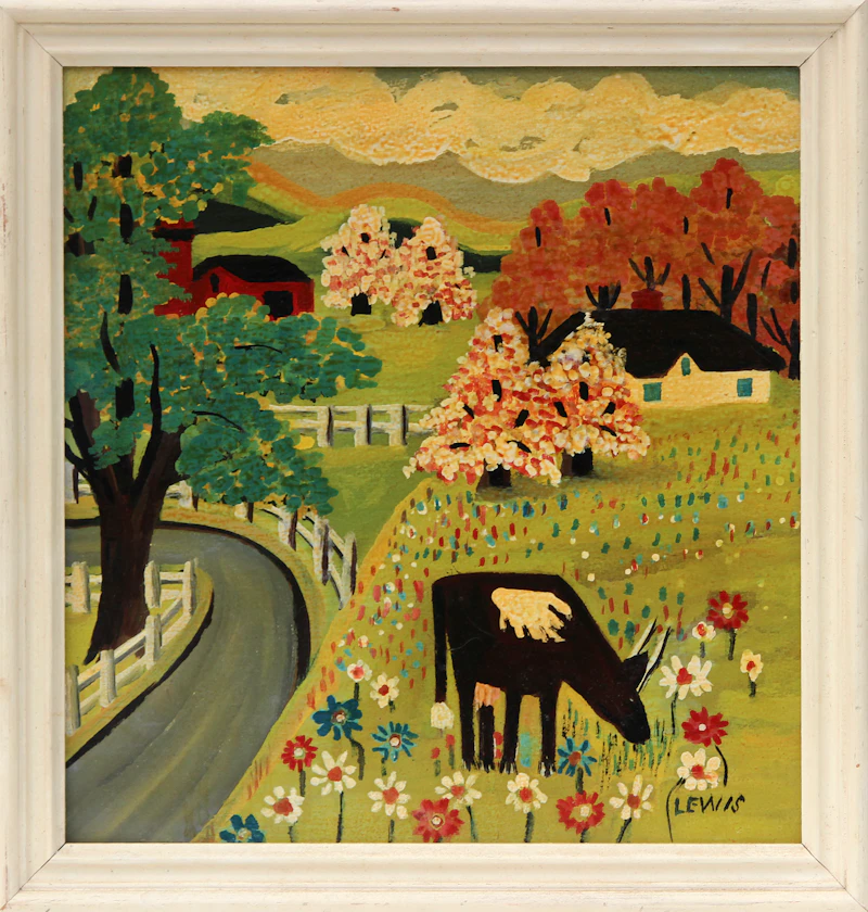 Maud Lewis, Cow in Springtime, mixed media on board, circa 1945 - view 2