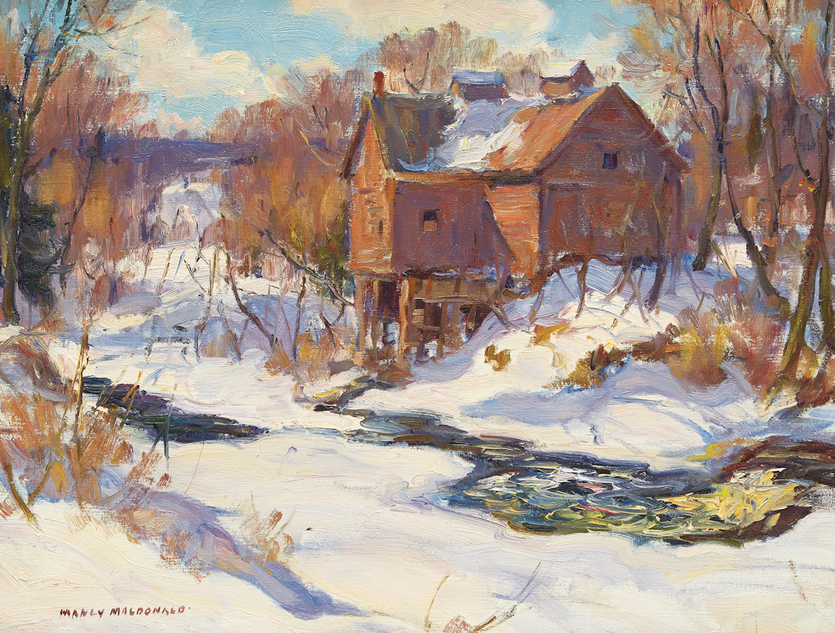 Manly Edward MacDonald, Winter Mill Landscape, oil on canvas