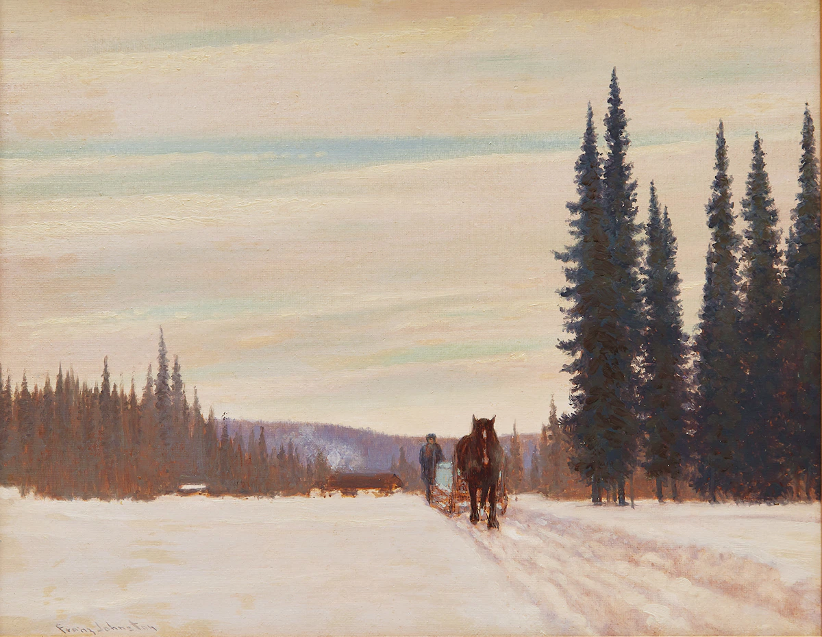 Frank Hans Johnston, Hauling Ice - Near Nipigon, oil on board